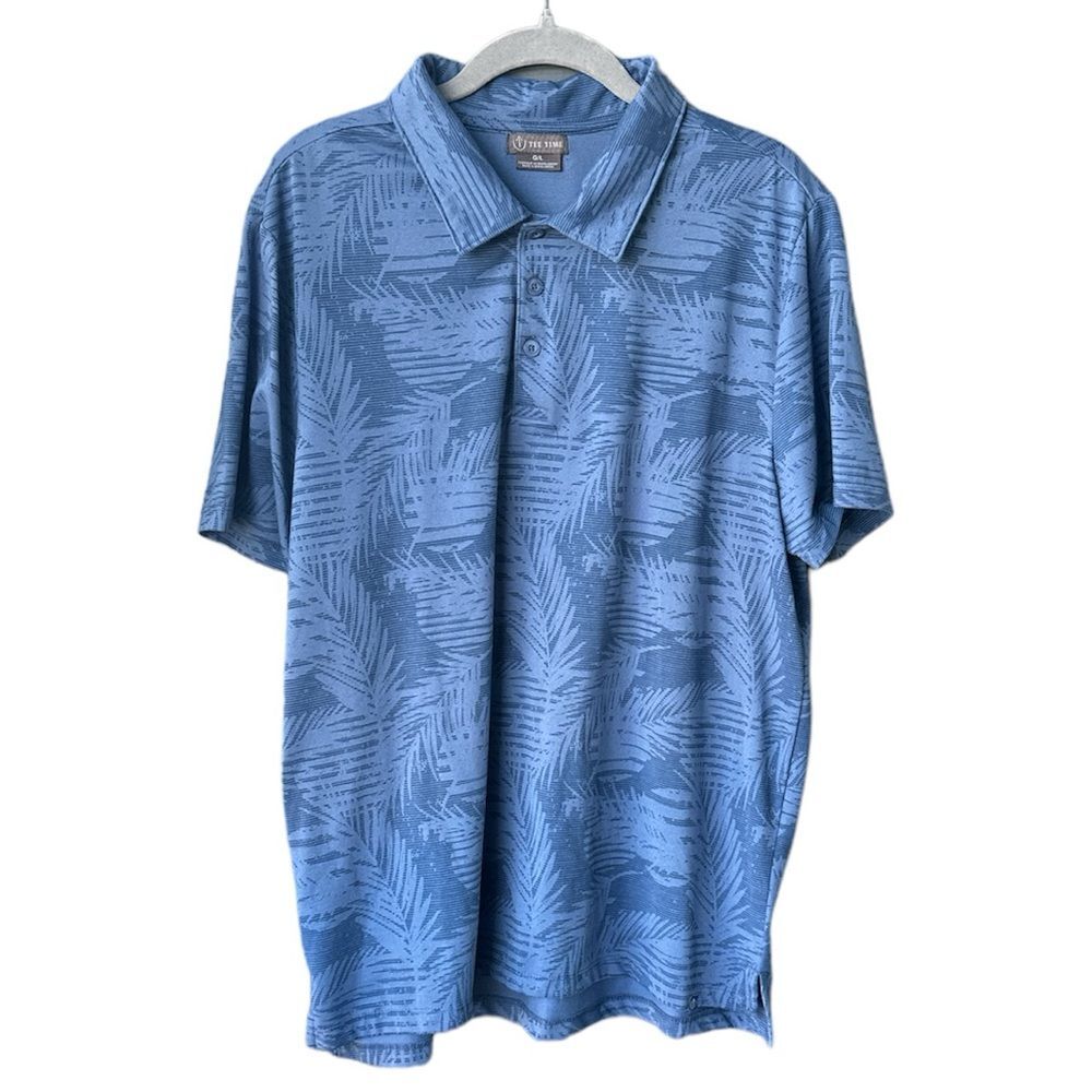 Tee Time Men’s Blue Palm Button Down Golf Shirt Size L